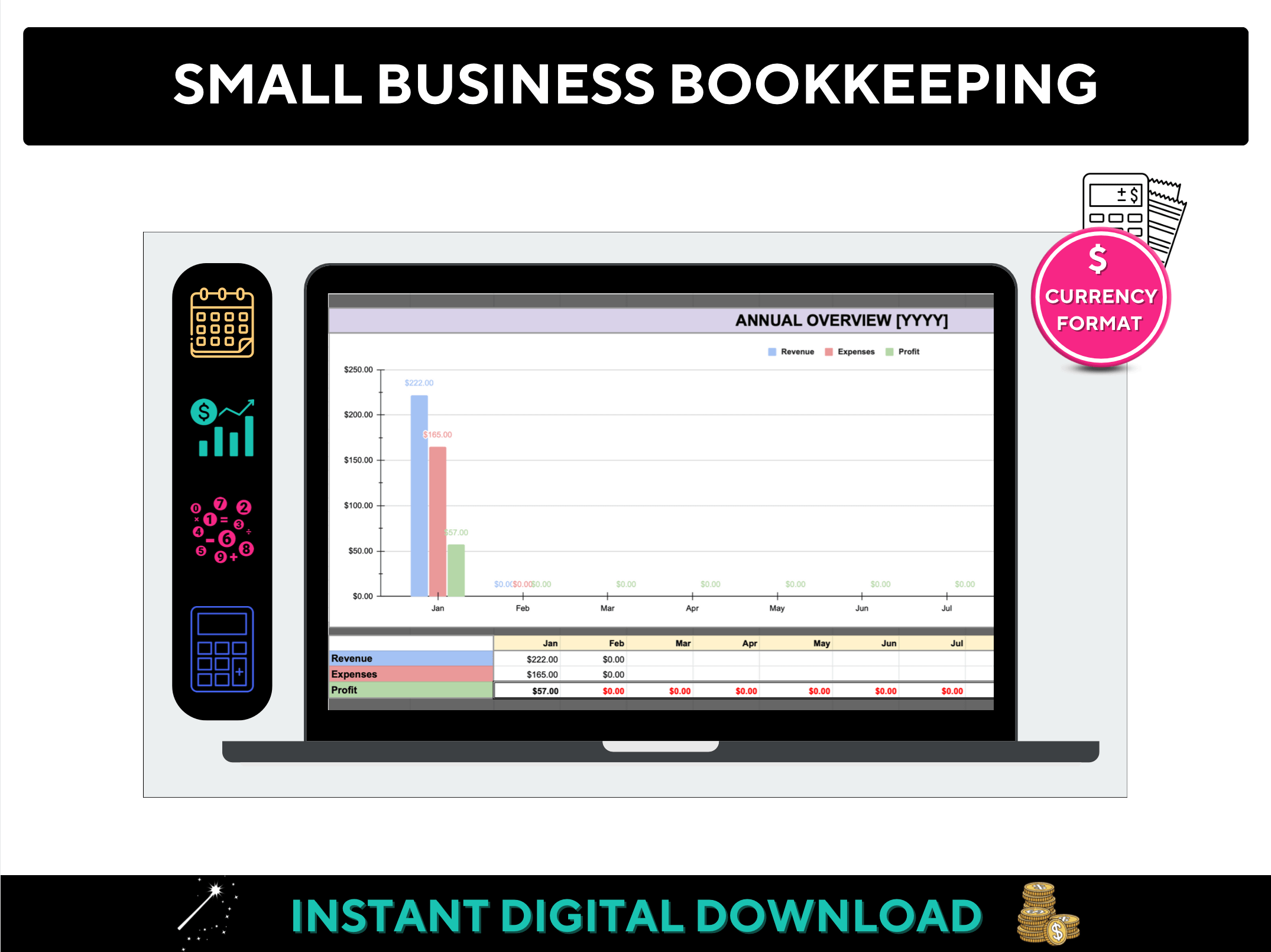 Shop - Small Business Bookkeeping Spreadsheet Dollars