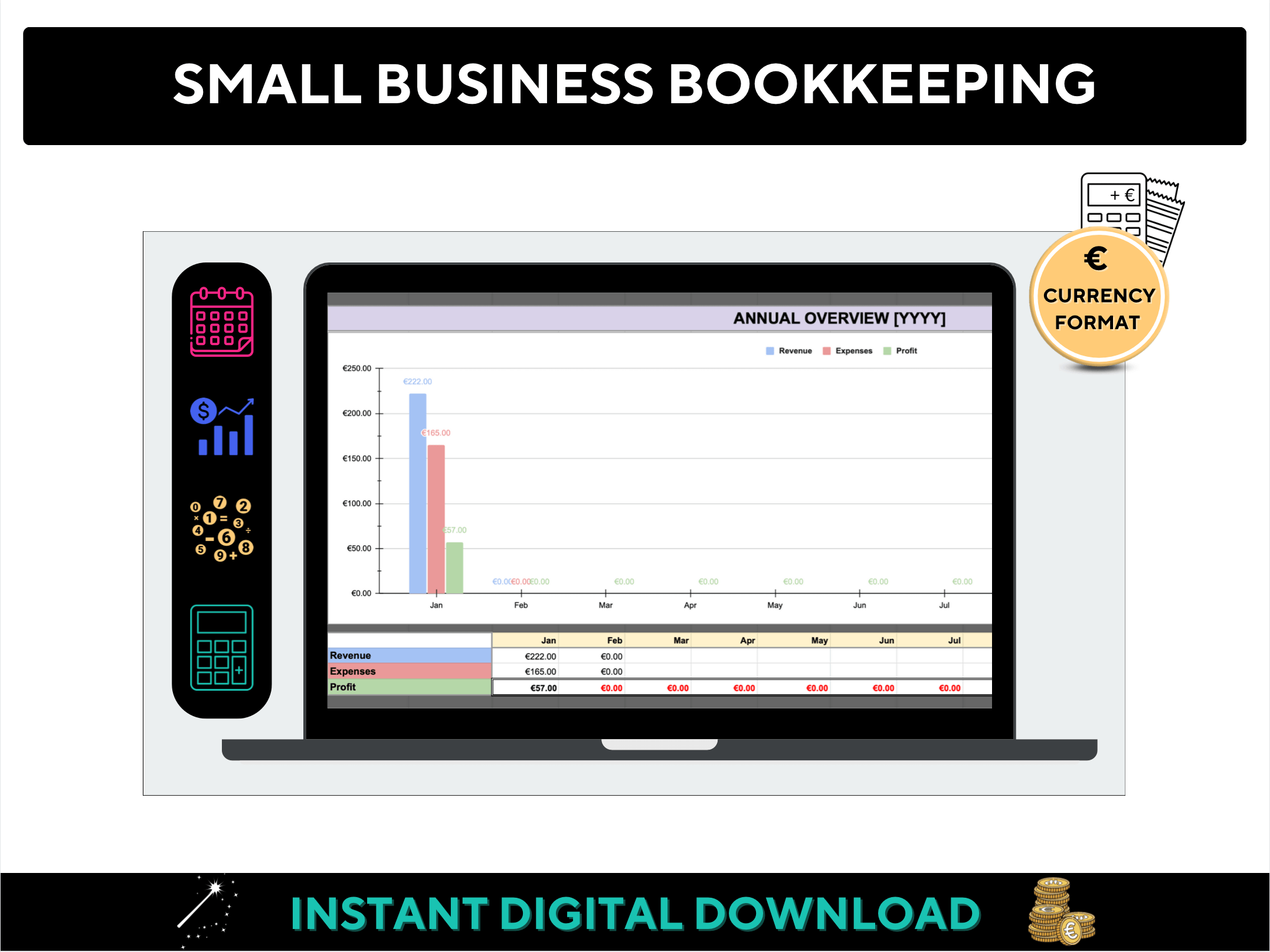 Shop - Small Business Finance Bookkeeping Spreadsheet Euro