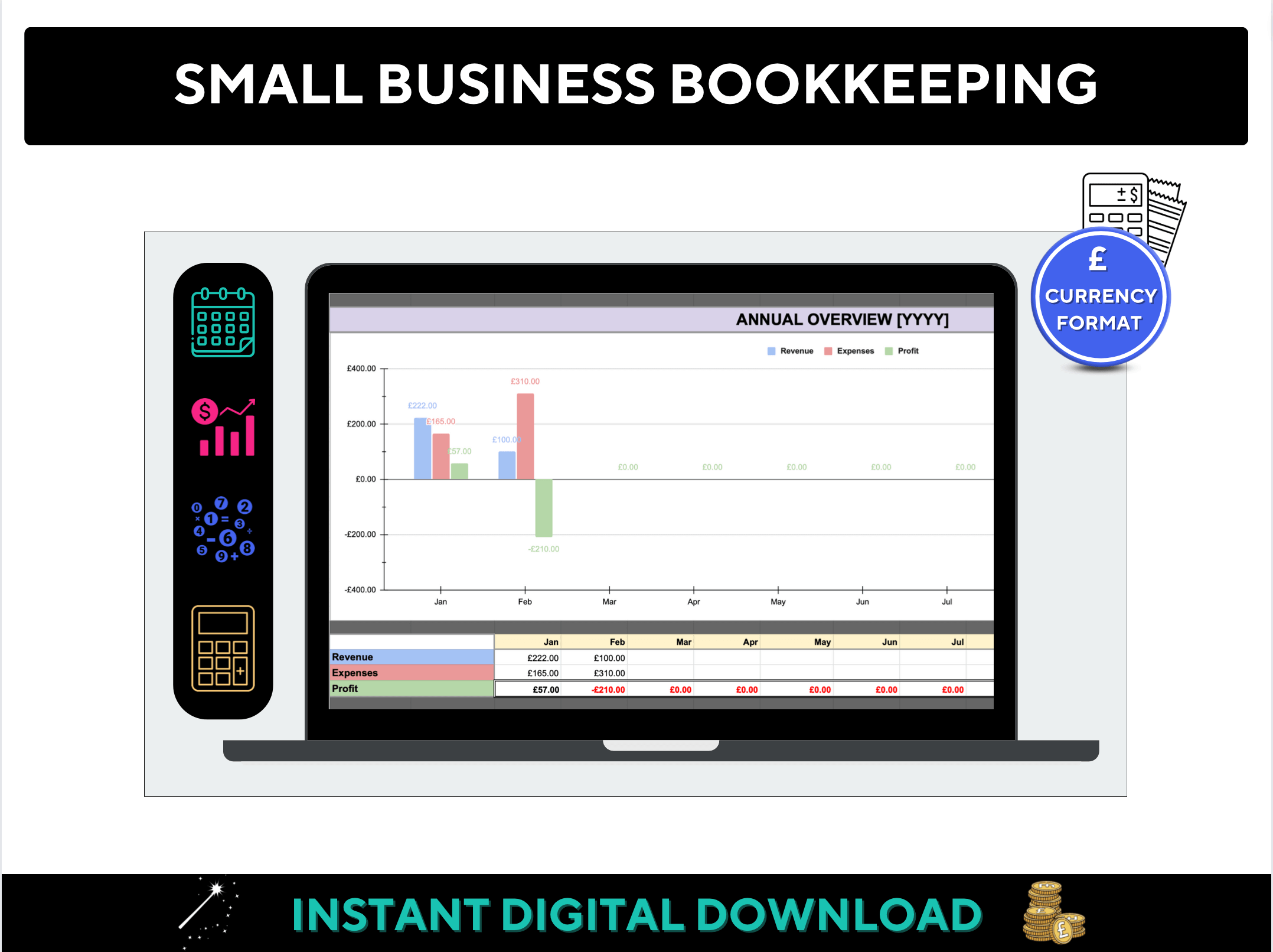 Shop - Small Business Bookkeeping Spreadsheet Pound Sterling Format