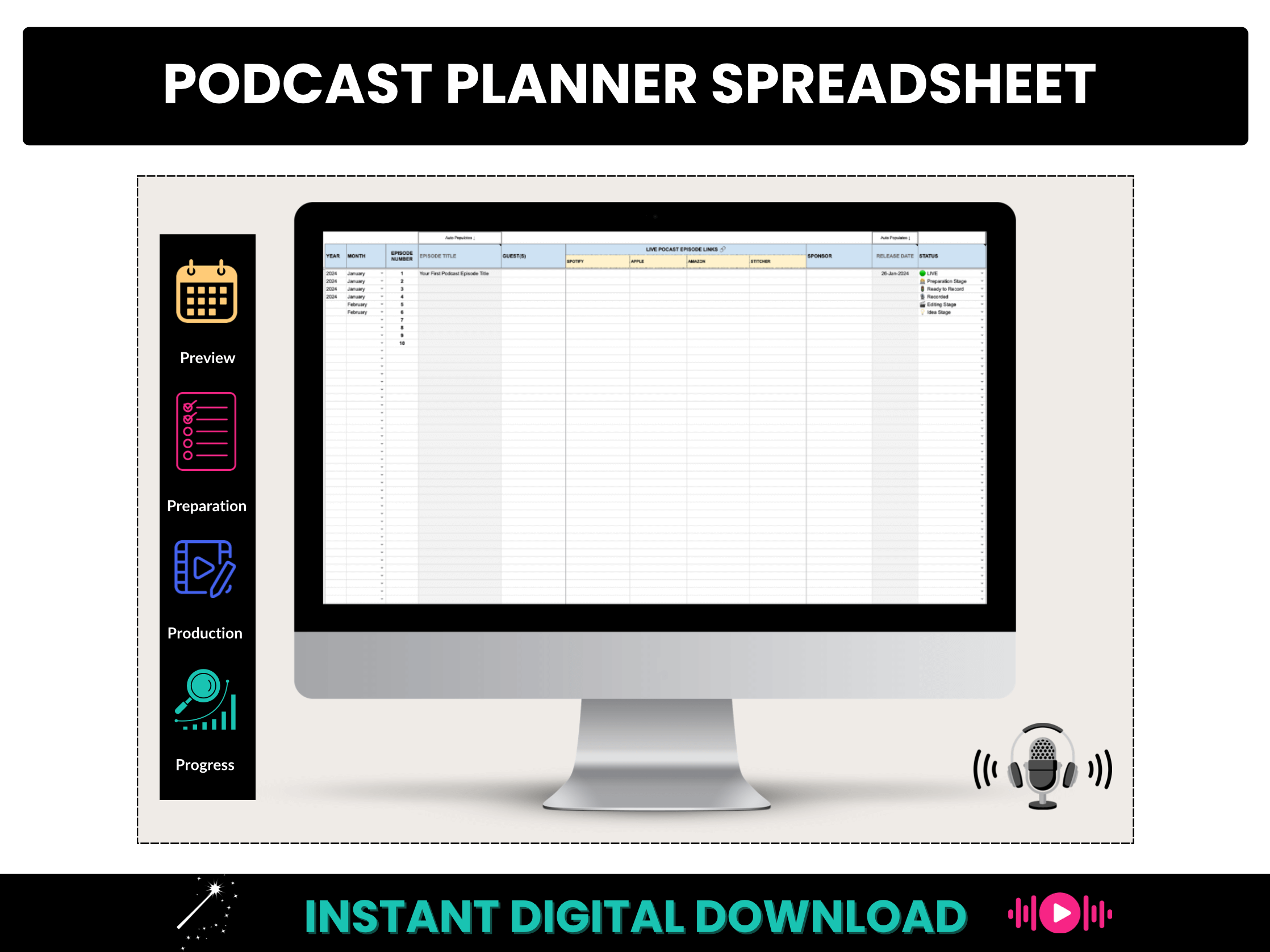 Podcast Planner Spreadsheet Template