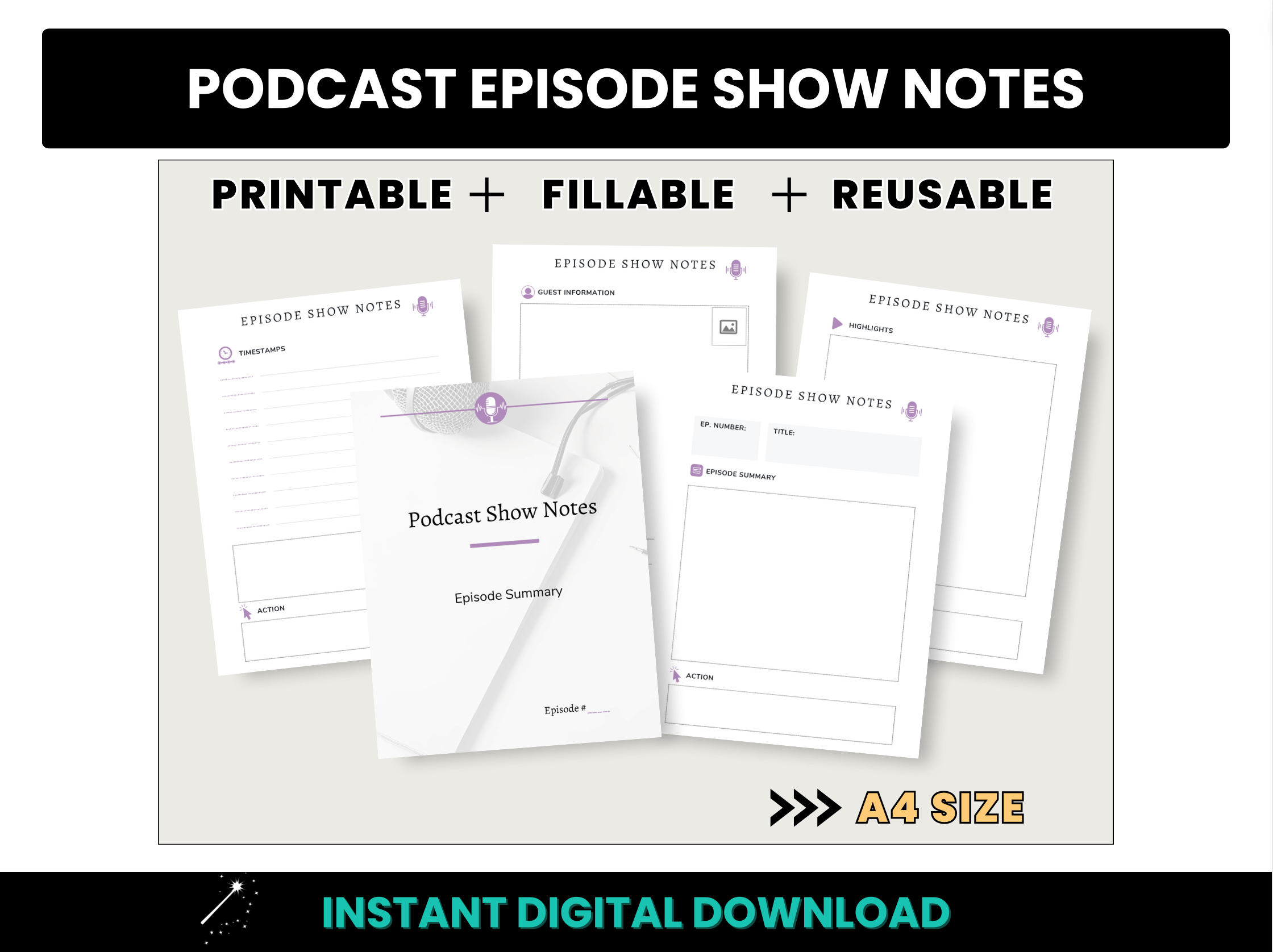 A4 Size Podcast Episode Show Notes Template