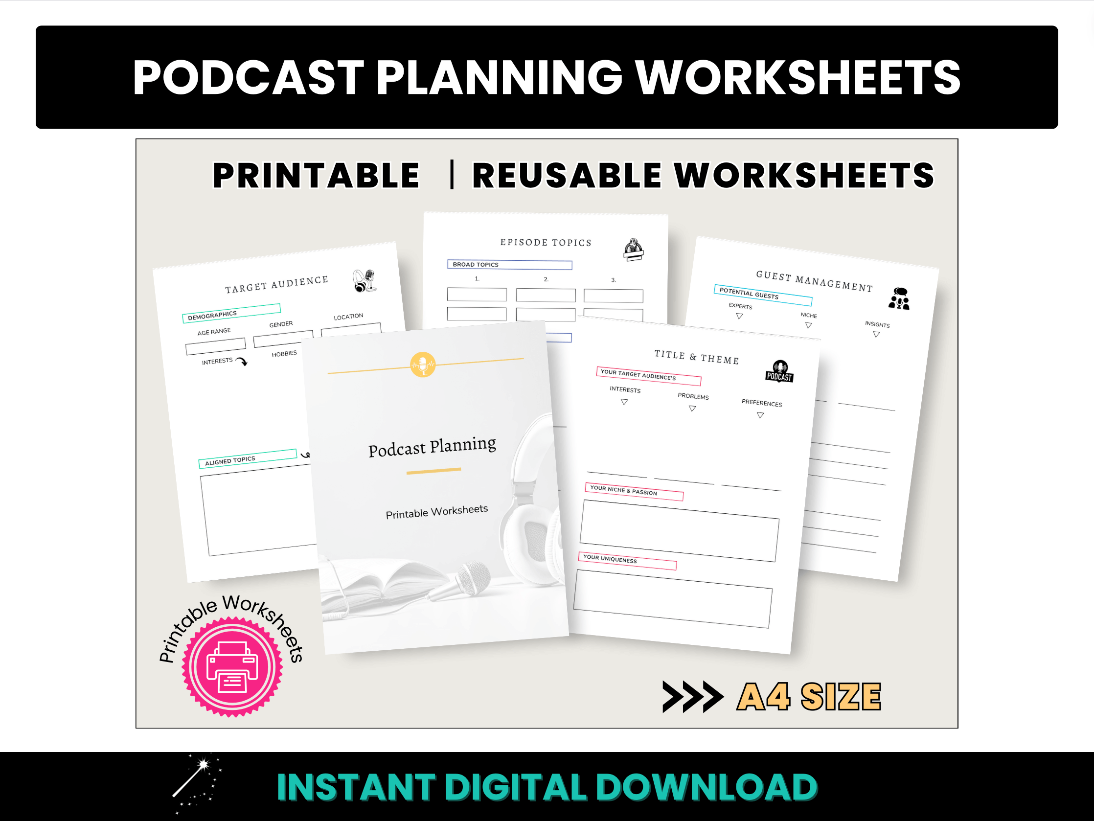 Podcast Planning Worksheets - A4 Size