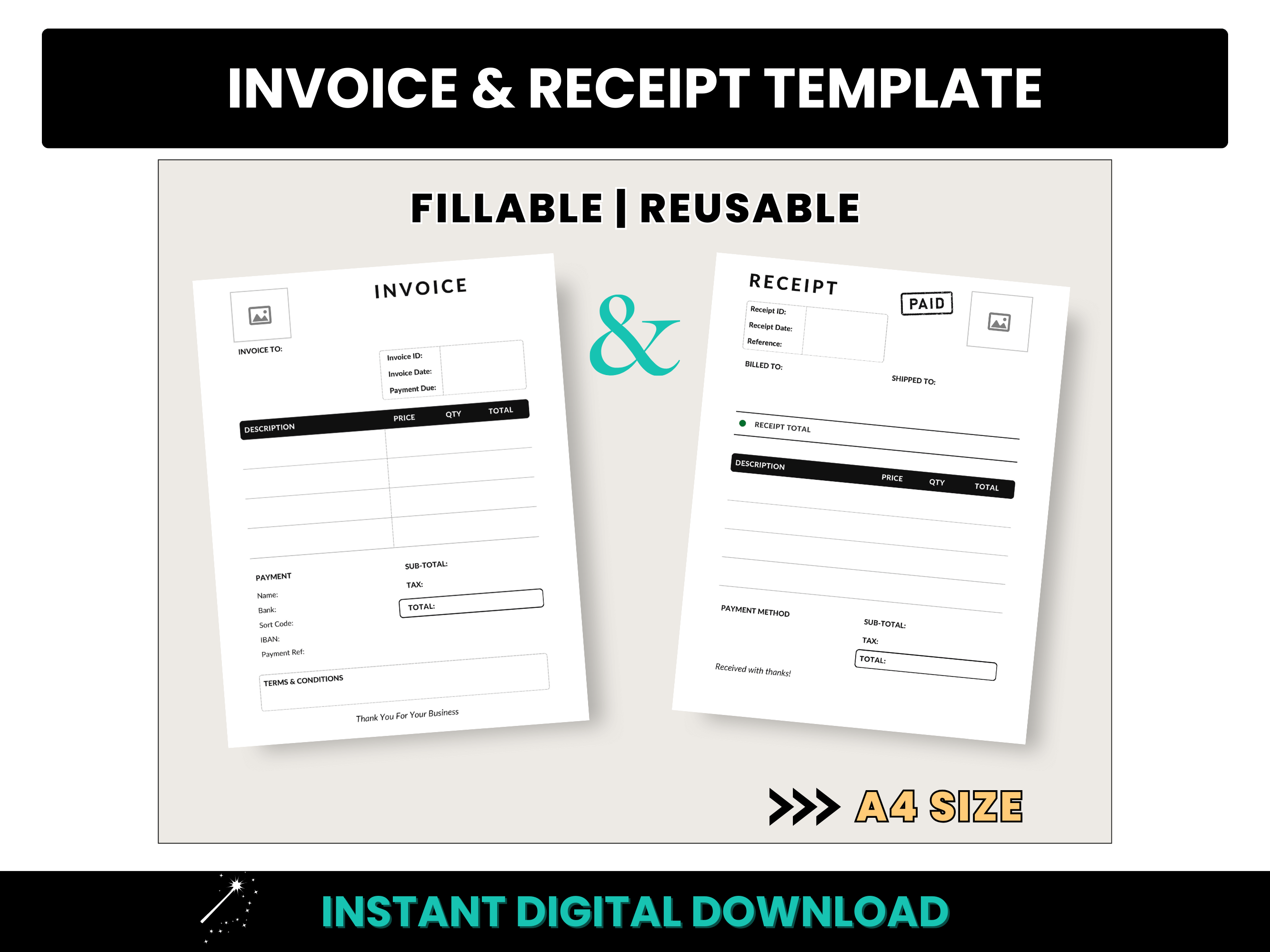 Invoice and Receipt Fillable PDF Template