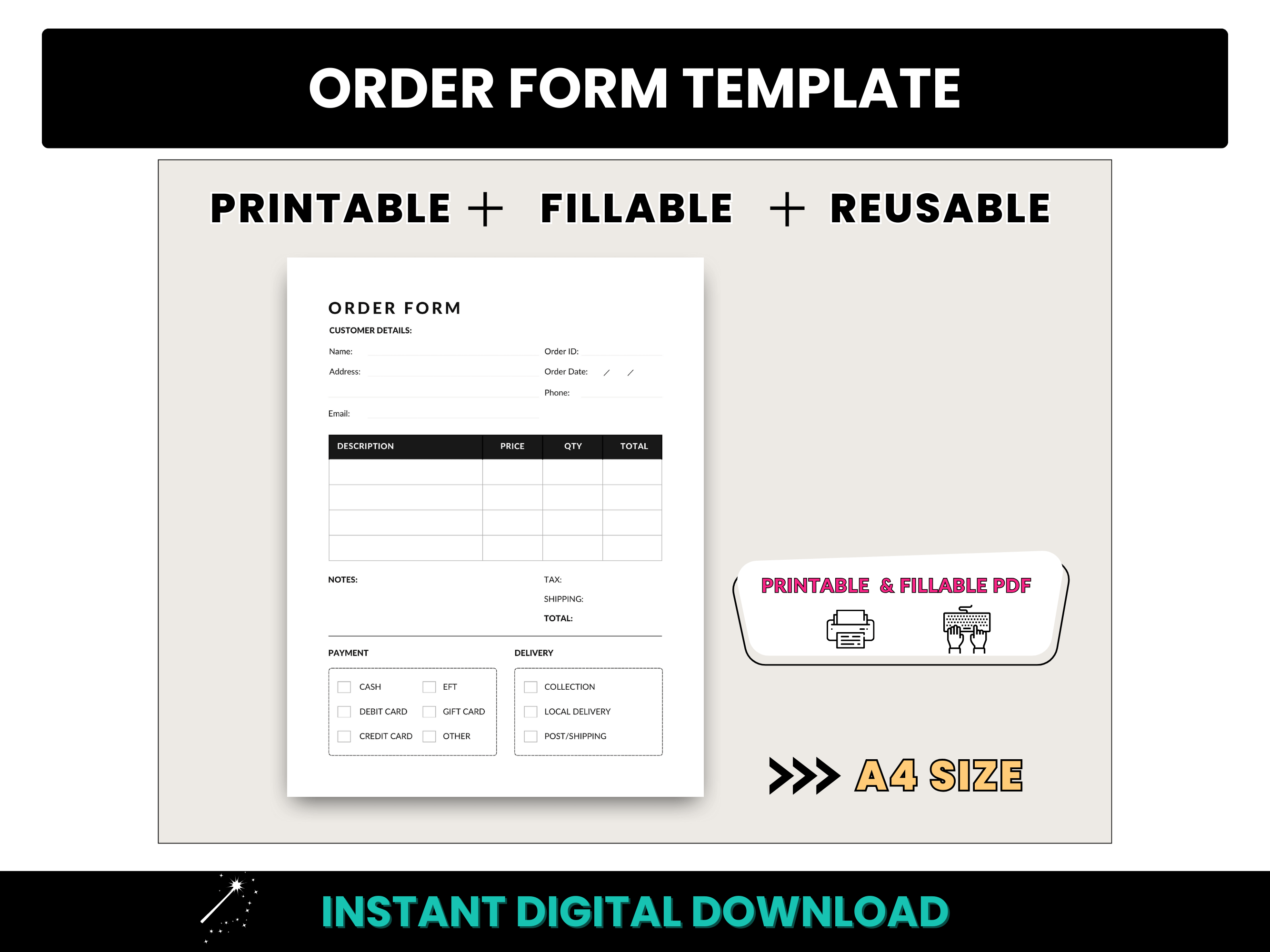 Order Form Template - A4 Size