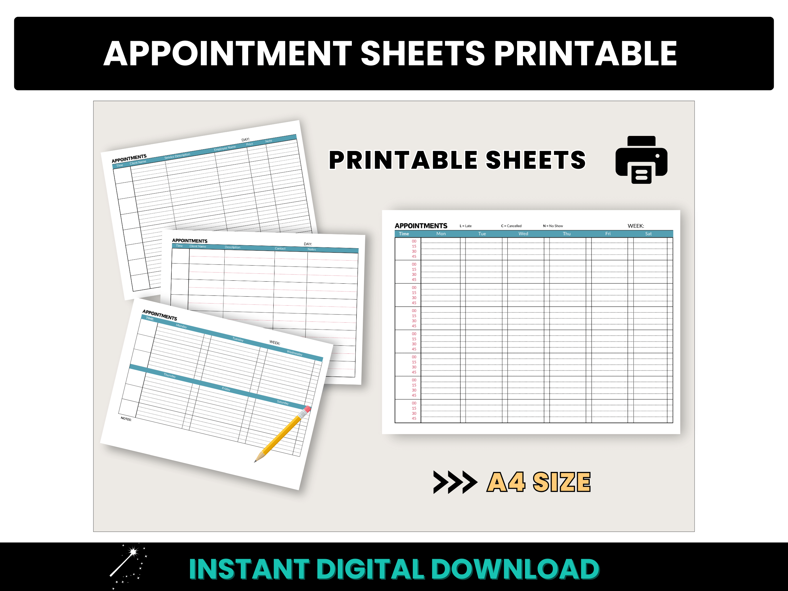 Appointments Sheet Printable - A4 Size