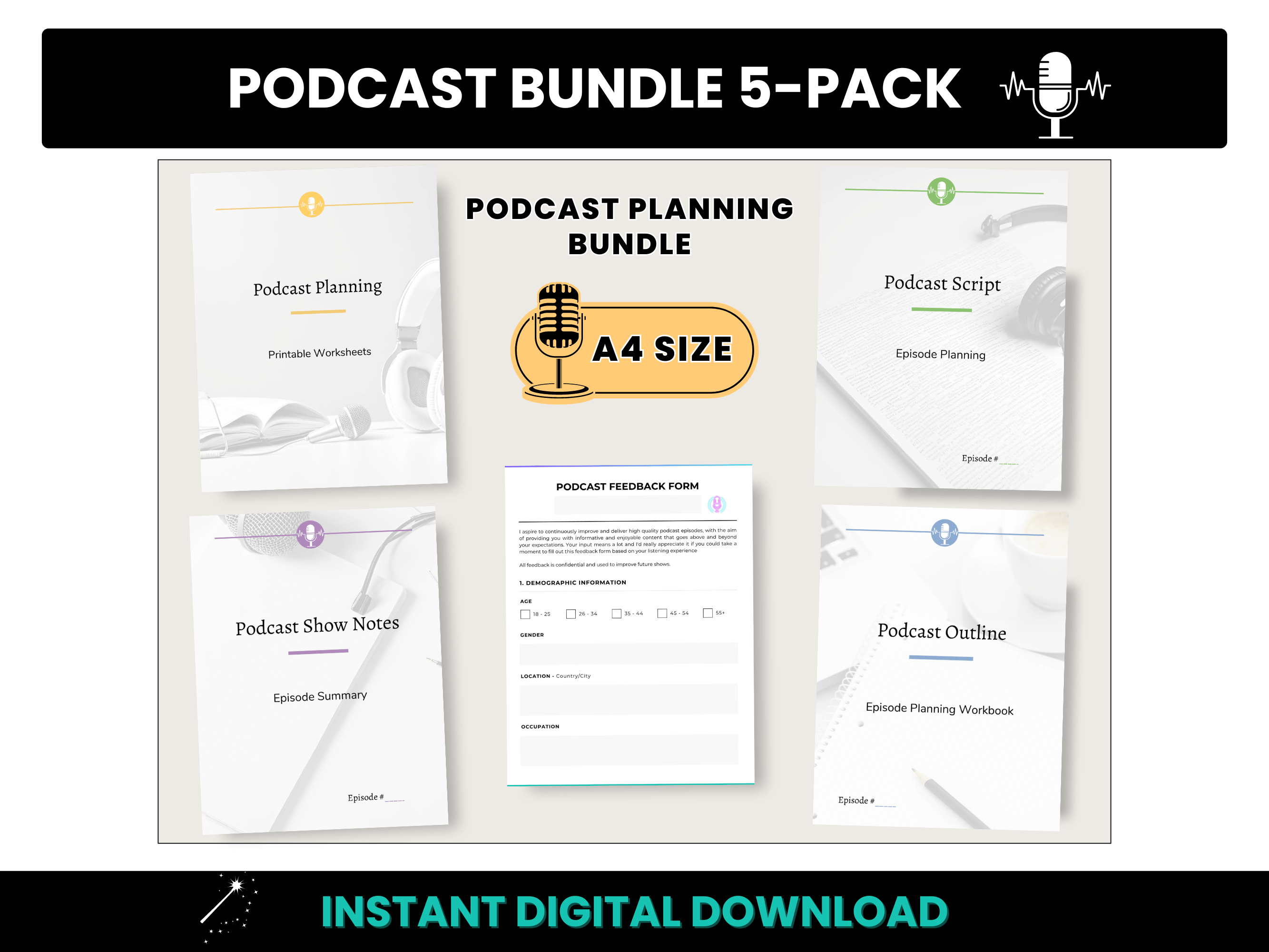 Podcast Bundle 5 Pack - A4 Size