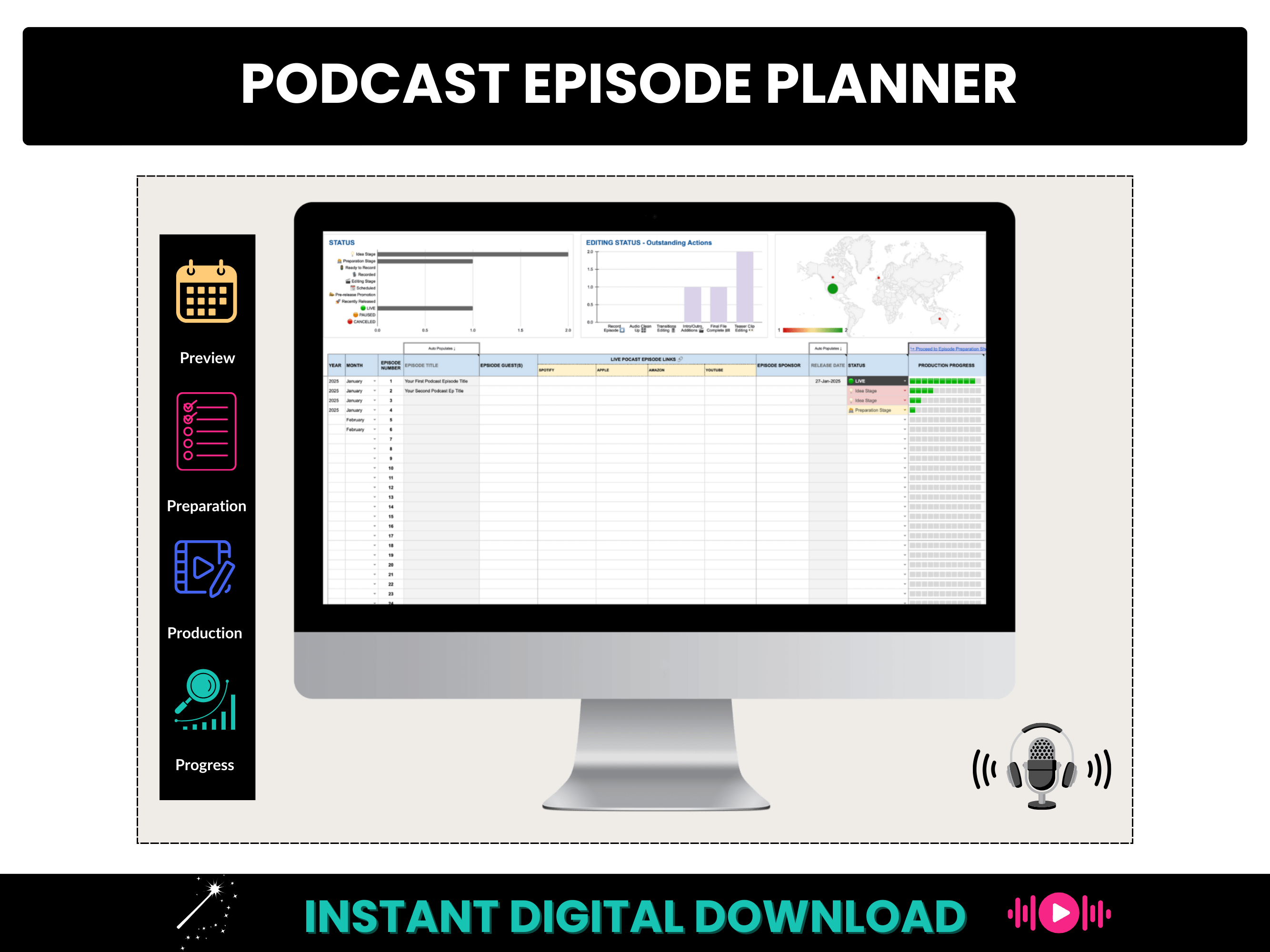 Podcast Episode Planner Spreadsheet Product Image